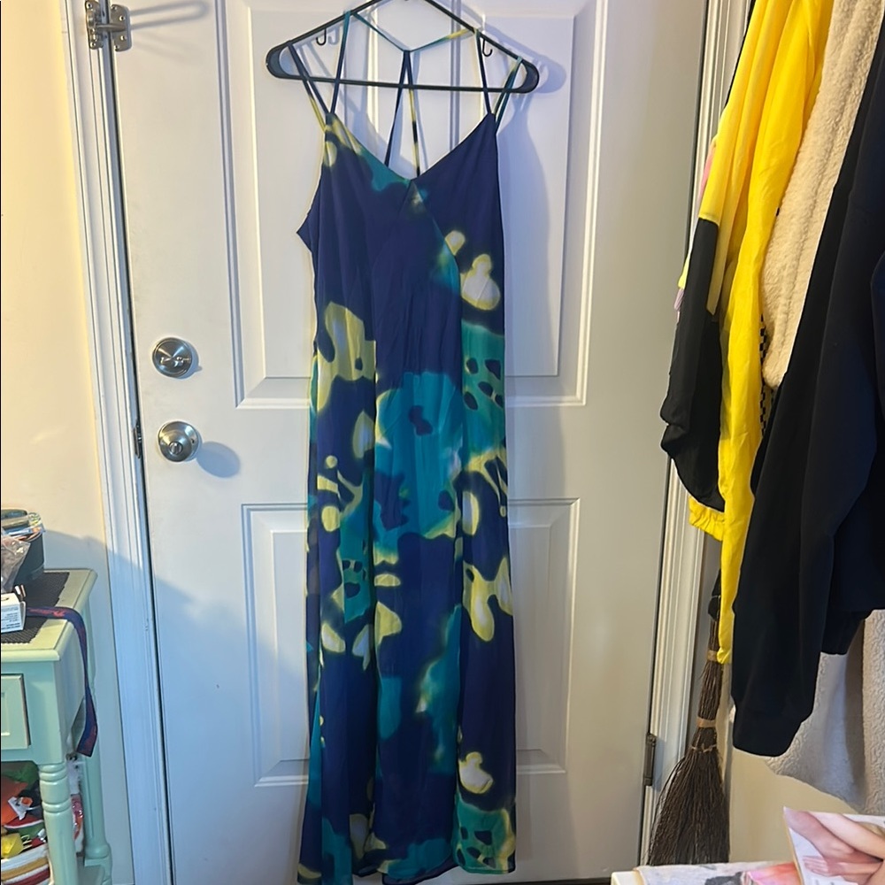 Calvin Klein Blue and Green Spaghetti Strap Sundress